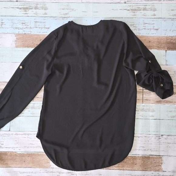 Black V-Neck Embellished Long Sleeve Blouse - Picture 3 of 3